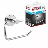 tesa SMOOZ Toilettenpapierhalter, verchromt - WC-Rollenhalter zur Wandbefestigung ohne Bohren, inkl. Klebelösung - 140mm x 100mm x 50mm