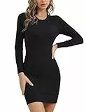 Gyabnw Pulloverkleid Damen Elegant Sexy Strickkleid Rundhalsausschnitt Winterkleider Langarm Einfarbig Pullover Kleider Minikleid Mode Warm Freizeitkleid Blusenkleid für Herbst Winter, Schwarz S