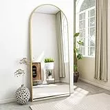 Koonmi Standspiegel mit gewölbtem Top, 165 x 61 cm Bogenspiegel mit robustem Glas, an der Wand montierter Ganzkörperspiegel, Anlehnen oder Freie Platzierung mit Klammer, Gold