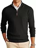 Runcati Herren Pullover 1/4 Zip Mock Neck Strickpullover Leichter Turtleneck Feinstrick Sweater Männer Winter Basic Polo Pulli Schwarz M