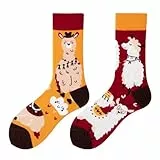 NxnChc Lustige Socken Für Damen Und Herren Unisex Viele Alpaca Motive Tier Essen Obst Sport Kunst Aus Baumwolle Geschenk Asymmetrische Muster Links Und Rechts