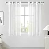 Topfinel Stores Gardinen Weiss 120 hoch Vorhänge mit Ösen Sheer Curtains Semi Transparent Gardine Schals Kurz 2er Set Vorhang 140 cm breite für Deko Schlafzimmer
