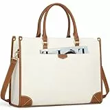 IGOLUMON Handtasche Damen Canvas Laptoptasche 15,6 Zoll Shopper Damen Groß Laptop Tote Bag Damen Arbeitstasche Notebooktasche Bürotasche für Büro Schule Reisen,Braun