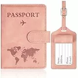 OFFCUP Reisepasshülle und Kofferanhänger Set, Kunstleder Passport Hülle, Passhülle RFID-Blocker Passport Cover für Damen und Herren Reisepass Hülle, Travel Passport Holder für Reisedokumente