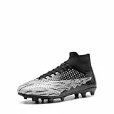 DREAM PAIRS Herren Fußballschuhe High Top Spike Microfaser Cleats TPU-Beschichtung Professionelle Athletics Trainingsschuhe Football Schuhe,Size 43,Schwarz/Hellgrau,SDSS2401M
