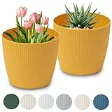PECZEKO Blumentopf matt, Pflanzkübel aus Übertopf Kunststoff Dekorativer Topf für, groß Pflanzen 2X blumenkübel Set, blumenkübel kräutertopf, (2 Pack) Senf, ø 22 cm