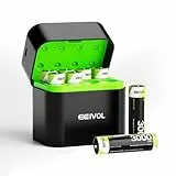 GREENOE Wiederaufladbare Lithium Akkus AA mit Ladegerät,Hohe Kapazität 1.5V AA Batterien (Ladegerät mit 8 * 3000mWh AA)