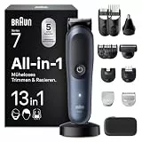 Braun Multigroom All-in-One Series 7, 13-in-1 Trimmer-Set 7, AIO7565, Blau - Barttrimmer, Nasenhaartrimmer, Haarschneidemaschine für Gesicht, Kopf und Körper, 14 Längen, 120 Min. Akku, Wasserdicht