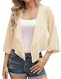 Aottori Bolero Damen Chiffon Cardigan Kurz Sommer Bolerojacke Elegant mit 3/4 Ärmel Schulterjacke Leichte Transparent für Festlich Hochzeit Champagner M