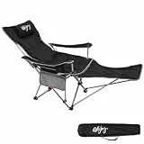 #WEJOY 2-in-1 Campingstuhl Faltbar mit Fußstütze, Gepolstert Liegestuhl mit Verstellbarer Rückenlehne, Relaxsessel Liege mit Getränkehalter, Liegestuhl für Outdoor Camping Schwarz