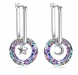 AOBOCO Moon & Star Dangle Ohrringe Schmuckgeschenk für Frauen, Sterling Silber Creolen mit österreichischem Kristall