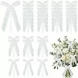 VGOODALL 30 Stück Autoschleifen Hochzeit Weiß, Satin Antennenschleifen 25x12cm für Hochzeitsauto Deko, Schleifen mit Herzmuster für Stühle und Kirchendeko, Stilvolle Gastgeschenke