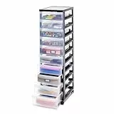 Iris Ohyama Kunststoff-Schubladenbox mit Rollen, 10 flachen Schubladen, Schwarz, Griffe zum Ziehen, Für Schlafzimmer, Bad, Schule & Büro, BPA-frei, Schubladenschrank, Rollcontainer, A4 Drawer, DC-010