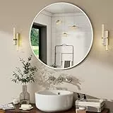 BEAUTYPEAK 50 cm Runder Spiegel in Weiß, Bruchsicherer Wandspiegel mit Aluminiumrahmen, Badezimmer Spiegel zum Aufhängen und Anlehnen, Rund Wandspiegel für Schlafzimmer, Bad, Wohnzimmer