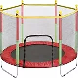 Kindertrampolin Outdoor 140cm mit Sicherheitsnetz Gartentrampolin für Kinder Rot Stahlrahmen mit PP Sprungmatte Indoor Outdoor Nutzung belastbar bis 90kg Ganzkörpertraining