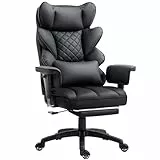 Dowinx Gaming Stuhl, Bürostuhl Ergonomisch mit Taschenfeder-Kissen, Chefsessel mit Doppellagige weiche Rückenlehne und verstellbare Lendenkissen, Armlehnen und Fußstütze(PU-Schwarz)