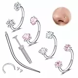 WillTen 18G Septum Piercing Silber Hufeisen Piercing, Doppelstein Rosa Stern Herz Hufeisen Nasenring Nose Ring, Edelstahl Knorpel Helix Tragus Labret Lippen Horseshoe Schmuck
