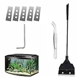 Aquariumschaber,Aquarien Scheibenreiniger,Aquarium Algen Rasiermesser Schaber,Algenschaber Aquariumschaber,Verstellbarer Algenschaber,Edelstahl Algenschaber,Mit Pinzette,Abnehmbare Stange,4 Klingen