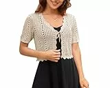 Kate Kasin Elegante Damen-Strickjacke sommerlich-lässig kurzärmelig Bolero Aprikosenweiß M