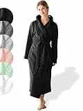SIEGENTHAL® Damen Bademantel Frottee Velours 100% Baumwolle mit Kapuze Flauschig - Schwarz S - M