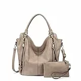 Realer Damen Handtaschen Groß Shopper Lederhandtasche Schultertasche Umhängetasche Geldbörse Hobo Damen Taschen Set für Büro Schule Einkauf Reise 2pcs Khaki