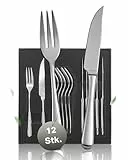 RÖSLE ELEGANCE Steakbesteck 12-teilig – Hochwertiges Steakbesteck Set für 6 Personen aus Edelstahl 18/10 und Klingenspezialstahl – Hochglanzpoliert, Spülmaschinengeeignet, in Eleganter Geschenkbox