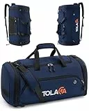 Tolaccea Sporttasche 56–70L für Herren & Damen – Erweiterbare Reisetasche mit Schuhfach & Nassfach, als Rucksack tragbar, für Fitness, Gym, Schwimmen, Fußball, Reisen (Blau)