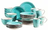 MÄSER 931614 Bel Tempo II 30-teiliges Vintage Geschirr Set für 6 Personen, handbemaltes Keramik Kombiservice in Türkis, Steingut