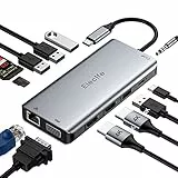 USB C Docking Station Triple Display USB C Hub mit Dual 4K HDMI, VGA, Ethernet RJ45, 4 USB Ports, 100 W PD und SD /TF Kartenleser, 3,5 mm AUX für Dell XPS , Lenovo Yoga, Huawei Surface MacBook