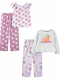 Simple Joys by Carter's Mädchen 4-Teiliger Poly-Schlafanzug, 2er-Pack, Tupfen/Waldtiere/Yoga, 5-6 Jahre
