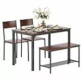 sogesfurniture Essgruppe 4-teilig, mit Esstisch 110 * 70 * 76cm, 2 Stühlen, eine Sitzbank in Metallgestell, Rechteckig Küchentisch-Set mit Ablagefläche für Wohnzimmer, Esszimmer, Walnuß&Schwarz
