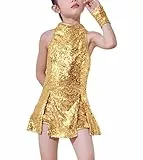 LOLANTA Mädchen Pailletten-Kostüm Hip Hop Dancewear Funkelndes Tanzkleid Gesetzt, Gold, 6-7 Jahre, 130