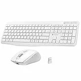 KOORUI Tastatur und Maus Kabellos, Wiederaufladbar Leise Maus Tastatur Set Deutsches Layout QWERTZ mit 12 Funktionstasten 2.4 GHz Tastatur Maus Set für Windows, MacOS, Linux -Weiß