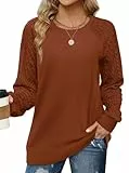 Aokosor Damen Pullover Rundhals Oversize Sweatshirt Elegant Herbst Winter Langarm Tops Oberteile Karamell XL