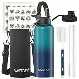WATERSY Isolierte Edelstahl Thermosflasche 40oz Vakuumisolierte Trinkflasche mit 2 Deckel Auslaufsichere Wasserflasche 1200 ml Doppelwand Flasche Metall Sport für Sport, Schule