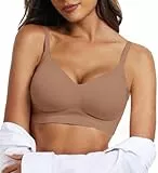OEAK Nahtloser BH Damen ohne Bügel V-Ausschnitt Zero Feel Bralette Ultrakomfortabler Tshirt BH Soft Schlaf BH Push Up Gepolstert Bügelloser Bustier,Kaffee,XXL