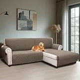 BellaHills Sofabezug L Form 2 Sitzer (205cm), Couch Überzug L Form Mit Armlehne, Ecksofa Bezug Rechts Für Hund Katze, Sofa Überzug Eckcouch rutschfest Sofa Auflage für Wohnzimmer, Taupe