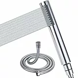Handbrause für Badezimmer mit 1,5 m Langem Schlauch DETBOM, Duschköpfe Edelstahl, Shower Head Anti-Kalk, Wassersparend Sparduschkopf, Duschbrause mit 67 Loch, Brausekopf Dusche, Zylinder, Verchromt