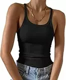 Imily Bela Damen Tops Sexy Spaghetti Tank Top mit U-Ausschnitt Basic Sommer Tanktops Slim Fit Ärmellos Oberteile Camisole Baumwolle（Schwarz，M）