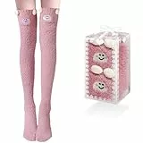 Kakveiai 1 Paar Damen Lange Socken, Kniestrümpfe, Kuschel Winter-Stricksocken, Panda Socken, Kuschel Süße warm, Einheitsgröße, für Damen und Mädchen, Bringen Sie 1 Geschenkboxen mit