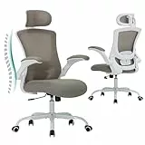 COLAMY Bürostuhl Ergonomisch, Netz-Schreibtischstuhl mit Verstellbarer Kopfstütze, Chefsessel Office Chair mit Lendenwirbelstütze, Verstellbarer Neigungsverschluss Drehstuhl, Khaki
