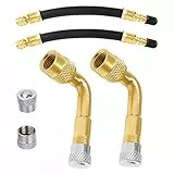 Reifenventil Verlängerung Adapter,90 Grad Ventilverlängerung und 180mm Flexible Gummi Reifen Ventilverlängerung Kupfer Ventiladapter Winkel Ventilverlängerung für Auto Motorrad Fahrrad Scooter