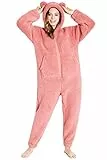 CityComfort Jumpsuit Damen Kuschelig Fleece Onesie Damen Flauschig S-XL (Rosa, L)
