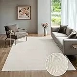 the carpet Rio - moderner und weicher Teppich Wohnzimmer Schlafzimmer mit Anti-Rutsch-Rücken und 3D-Optik, Flauschige Oberfläche, pflegeleicht und robust, Creme, 160 x 220 cm