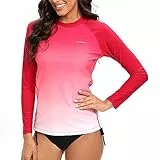 SURFEASY Damen Rash Guard Langarm Sonnenschutz Schnelltrocknend Badeshirt Surf Shirt Schwimmen Bademode(Roter Gradient,M)
