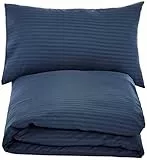 Amazon Basics Deluxe-Bettwäsche-Set aus Mikrofaser, 135 x 200 cm, Marineblau, Gestreift