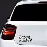 Autodomy Aufkleber Baby on Board Autoaufkleber 2 Stück 15 x 7 cm | Kind an Bord für Auto Füße hohe Sichtbarkeit auf lange Distanz | Baby an Bord für den Außenbereich (Schwarz)