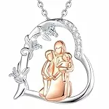 INFUSEU Kette Herz Mutter Tochter, Silber 925 Anhänger Namen Halskette Mama Kind Umarmung Schmuck Herzkette Silber Frauen Mutter Tochter Geschenk