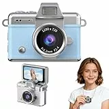 Mini Digitalkamera, HD 1080P Kamera, 16MP Digitalkameras 1,5-Zoll-IPS-Farbbildschirm, Vintage Camera Farbbildschirm Portabler Videorecorder mit Monoreflex-Geformtem CMOS-Sensor (Blau)