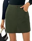 Kate Kasin Damen Cordrock Minirock Hohe Taille Schmale Passform Wickelrock Herbst&Winter Kordsamt Rock Kurzer Rock aus Cord Militärgrün L